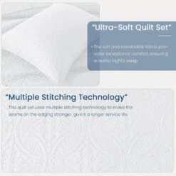 3-Piece White Modern Microfiber Full/Queen-Quilt-Set Quilt Set -Jearey jearey quilts coverlets wt cg3jt f q 4f 1000