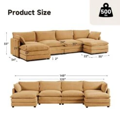 147 In. W 6-Piece Modern Fabric Sectional Sofa With Ottoman In Light Brown -Jearey light brown jearey sectional sofas e46sf 4 ye 40 1000