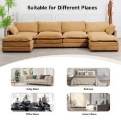 147 In. W 6-Piece Modern Fabric Sectional Sofa With Ottoman In Light Brown -Jearey light brown jearey sectional sofas e46sf 4 ye 76 1000