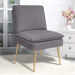 Grey 1-Piece Armless Upholstered Leisure Tight Back Accent Side Chair With Cushion -Jearey light grey jearey ottomans e11xxy hd gy 1f 1000