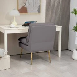 Grey 1-Piece Armless Upholstered Leisure Tight Back Accent Side Chair With Cushion -Jearey light grey jearey ottomans e11xxy hd gy 44 1000