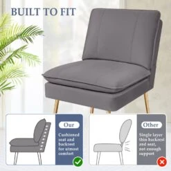 Grey 1-Piece Armless Upholstered Leisure Tight Back Accent Side Chair With Cushion -Jearey light grey jearey ottomans e11xxy hd gy c3 1000