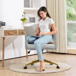 Light Grey Modern Swivel And Adjustable Task Chair Tufted Office Chair With Gold Base -Jearey light grey jearey task chairs e31bgy hd gy 31 1000