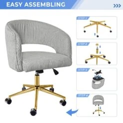 Light Grey Modern Swivel And Adjustable Task Chair Tufted Office Chair With Gold Base -Jearey light grey jearey task chairs e31bgy hd gy 44 1000