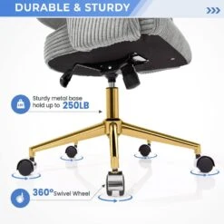 Light Grey Modern Swivel And Adjustable Task Chair Tufted Office Chair With Gold Base -Jearey light grey jearey task chairs e31bgy hd gy 4f 1000