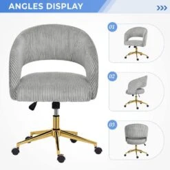 Light Grey Modern Swivel And Adjustable Task Chair Tufted Office Chair With Gold Base -Jearey light grey jearey task chairs e31bgy hd gy 66 1000