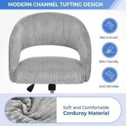 Light Grey Modern Swivel And Adjustable Task Chair Tufted Office Chair With Gold Base -Jearey light grey jearey task chairs e31bgy hd gy fa 1000