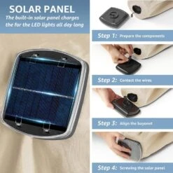 10 Ft. Steel Lighted Market Tilt Solar Umbrella With Crank In Beige And Brown Splicing -Jearey market umbrellas 10dz zzs bbs 77 1000