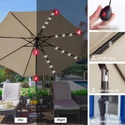 10 Ft. Steel Lighted Market Tilt Solar Umbrella With Crank In Beige 9 10 Ft. Steel Lighted Market Tilt Solar Umbrella With Crank In Beige -Jearey market umbrellas 10dz zzs beige d4 1000