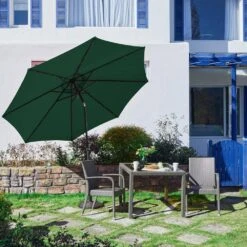 10 Ft. Steel Lighted Market Tilt Solar Umbrella With Crank In Dark Green -Jearey market umbrellas 10dz zzs dg 40 1000