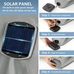 10 Ft. Steel Lighted Market Tilt Solar Umbrella With Crank In Gray And Blue Splicing -Jearey market umbrellas 10dz zzs gbs 77 1000