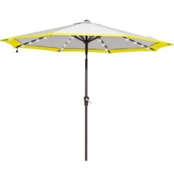 10 Ft. Steel Lighted Market Tilt Solar Umbrella With Crank In Gray And Yellow Splicing