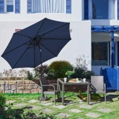 10 Ft. Steel Lighted Market Tilt Solar Umbrella With Crank In Navy -Jearey market umbrellas 10dz zzs navy 40 1000