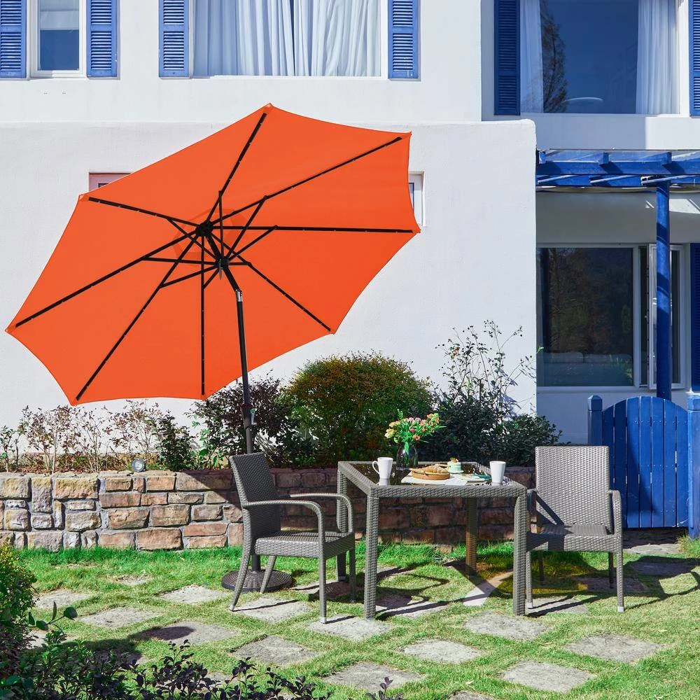 10 Ft. Steel Lighted Market Tilt Solar Umbrella With Crank In Orange 3 10 Ft. Steel Lighted Market Tilt Solar Umbrella With Crank In Orange - Image 3