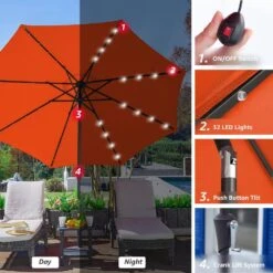 10 Ft. Steel Lighted Market Tilt Solar Umbrella With Crank In Orange 11 10 Ft. Steel Lighted Market Tilt Solar Umbrella With Crank In Orange -Jearey market umbrellas 10dz zzs orange d4 1000