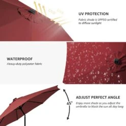 10 Ft. Steel Lighted Market Tilt Solar Umbrella With Crank In Red 7 10 Ft. Steel Lighted Market Tilt Solar Umbrella With Crank In Red -Jearey market umbrellas 10dz zzs red 66 1000