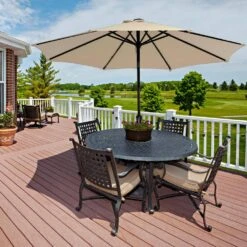 10 Ft. Steel Outdoor Patio Market Umbrella With Lights In Beige -Jearey market umbrellas 11cbzzs beige 1f 1000