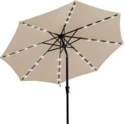 10 Ft. Steel Outdoor Patio Market Umbrella With Lights In Beige -Jearey market umbrellas 11cbzzs beige 4f 1000