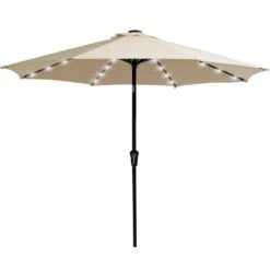 10 Ft. Steel Outdoor Patio Market Umbrella With Lights In Beige