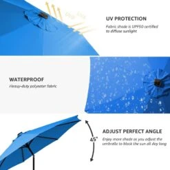 10 Ft. Steel Outdoor Patio Market Umbrella With Lights In Blue 8 10 Ft. Steel Outdoor Patio Market Umbrella With Lights In Blue -Jearey market umbrellas 11cbzzs dg 1f 1000