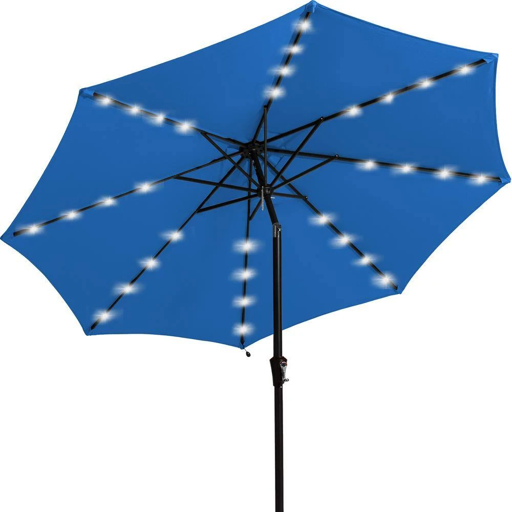 10 Ft. Steel Outdoor Patio Market Umbrella With Lights In Blue 5 10 Ft. Steel Outdoor Patio Market Umbrella With Lights In Blue - Image 5