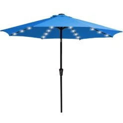 10 Ft. Steel Outdoor Patio Market Umbrella With Lights In Blue