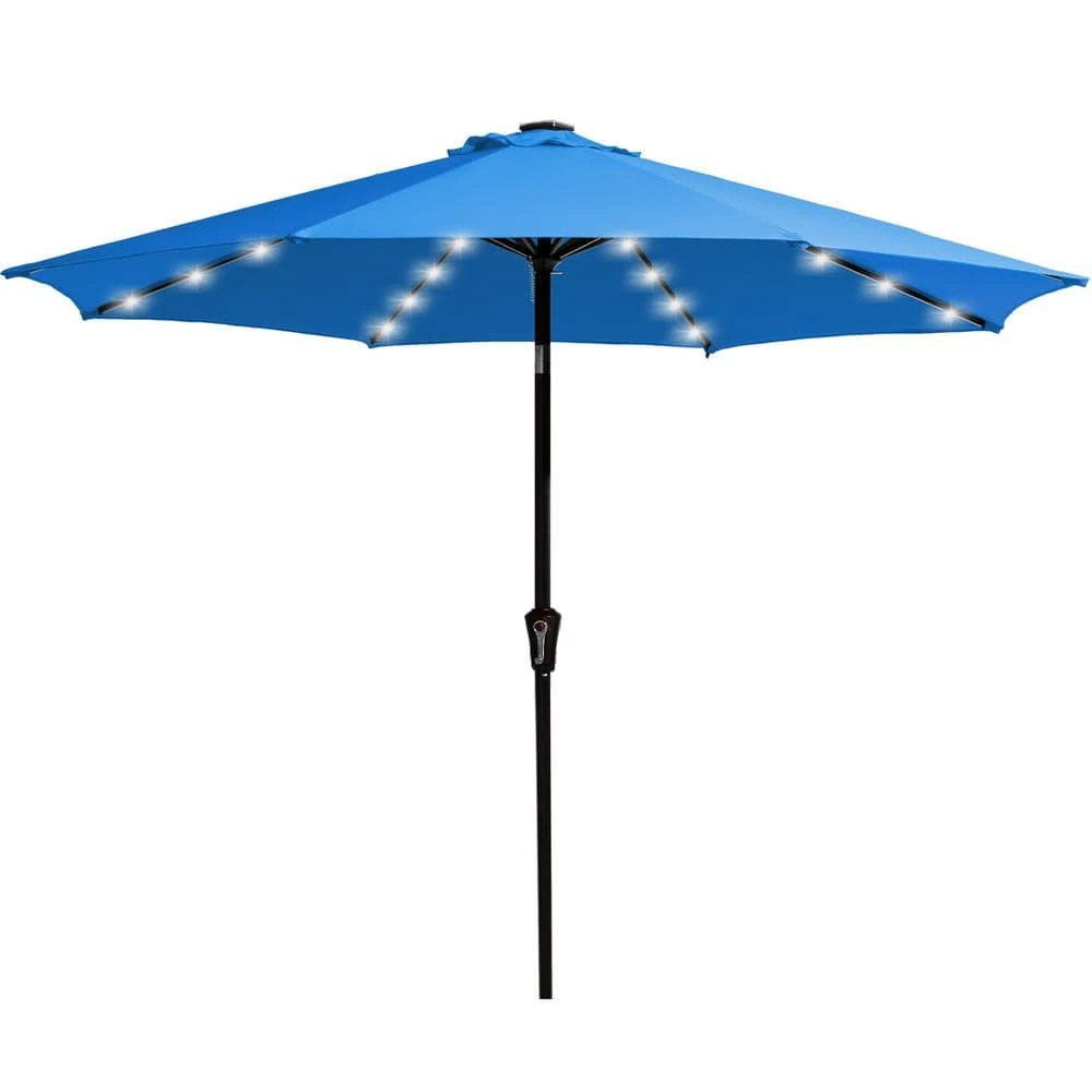 10 Ft. Steel Outdoor Patio Market Umbrella With Lights In Blue 1 10 Ft. Steel Outdoor Patio Market Umbrella With Lights In Blue