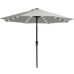 10 Ft. Steel Outdoor Patio Market Umbrella With Lights In Gray