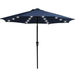 10 Ft. Steel Outdoor Patio Market Umbrella With Lights In Navy