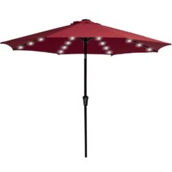 10 Ft. Steel Outdoor Patio Market Umbrella With Lights In Red