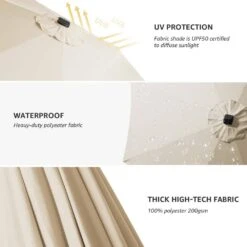 11 Ft. LED Lights Steel Outdoor Market Solar Patio Umbrella In Beige -Jearey market umbrellas 11dz zzs beige a0 1000