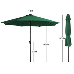 11 Ft. LED Lights Steel Outdoor Market Solar Patio Umbrella In Green -Jearey market umbrellas 11dz zzs dg 77 1000