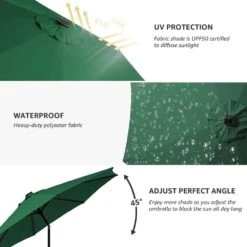 11 Ft. LED Lights Steel Outdoor Market Solar Patio Umbrella In Green -Jearey market umbrellas 11dz zzs dg a0 1000