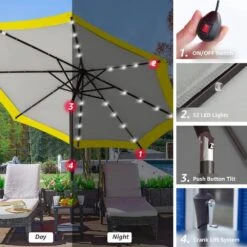 11 Ft. LED Lights Steel Outdoor Market Solar Patio Umbrella In Gray And Yellow -Jearey market umbrellas 11dz zzs gys d4 1000