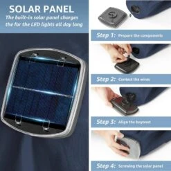 11 Ft. LED Lights Steel Outdoor Market Solar Patio Umbrella In Navy -Jearey market umbrellas 11dz zzs navy 1d 1000