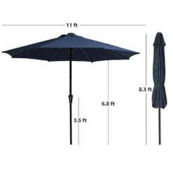 11 Ft. LED Lights Steel Outdoor Market Solar Patio Umbrella In Navy -Jearey market umbrellas 11dz zzs navy 77 1000