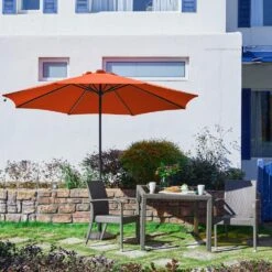 11 Ft. LED Lights Steel Outdoor Market Solar Patio Umbrella In Orange -Jearey market umbrellas 11dz zzs orange 31 1000