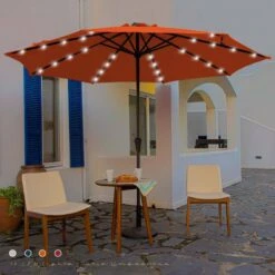 11 Ft. LED Lights Steel Outdoor Market Solar Patio Umbrella In Orange