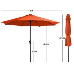 11 Ft. LED Lights Steel Outdoor Market Solar Patio Umbrella In Orange -Jearey market umbrellas 11dz zzs orange 77 1000