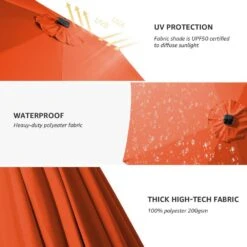 11 Ft. LED Lights Steel Outdoor Market Solar Patio Umbrella In Orange -Jearey market umbrellas 11dz zzs orange a0 1000