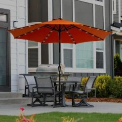11 Ft. LED Lights Steel Outdoor Market Solar Patio Umbrella In Orange -Jearey market umbrellas 11dz zzs orange d4 1000