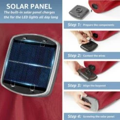 11 Ft. LED Lights Steel Outdoor Market Solar Patio Umbrella In Red -Jearey market umbrellas 11dz zzs red 1d 1000