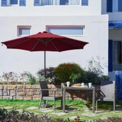 11 Ft. LED Lights Steel Outdoor Market Solar Patio Umbrella In Red -Jearey market umbrellas 11dz zzs red 31 1000