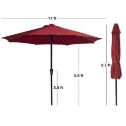 11 Ft. LED Lights Steel Outdoor Market Solar Patio Umbrella In Red -Jearey market umbrellas 11dz zzs red 77 1000