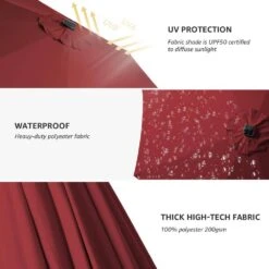 11 Ft. LED Lights Steel Outdoor Market Solar Patio Umbrella In Red -Jearey market umbrellas 11dz zzs red a0 1000