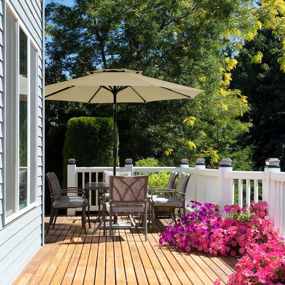 11 Ft. 2 -Tiers 8 Sturdy Ribs Outdoor Market Patio Umbrellas With Crank Lift In Beige 8 11 Ft. 2 -Tiers 8 Sturdy Ribs Outdoor Market Patio Umbrellas With Crank Lift In Beige - Image 8