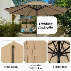 11 Ft. 2 -Tiers 8 Sturdy Ribs Outdoor Market Patio Umbrellas With Crank Lift In Beige 13 11 Ft. 2 -Tiers 8 Sturdy Ribs Outdoor Market Patio Umbrellas With Crank Lift In Beige -Jearey market umbrellas 11sc zzs be 77 1000