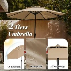11 Ft. 2 -Tiers 8 Sturdy Ribs Outdoor Market Patio Umbrellas With Crank Lift In Beige 10 11 Ft. 2 -Tiers 8 Sturdy Ribs Outdoor Market Patio Umbrellas With Crank Lift In Beige -Jearey market umbrellas 11sc zzs be a0 1000