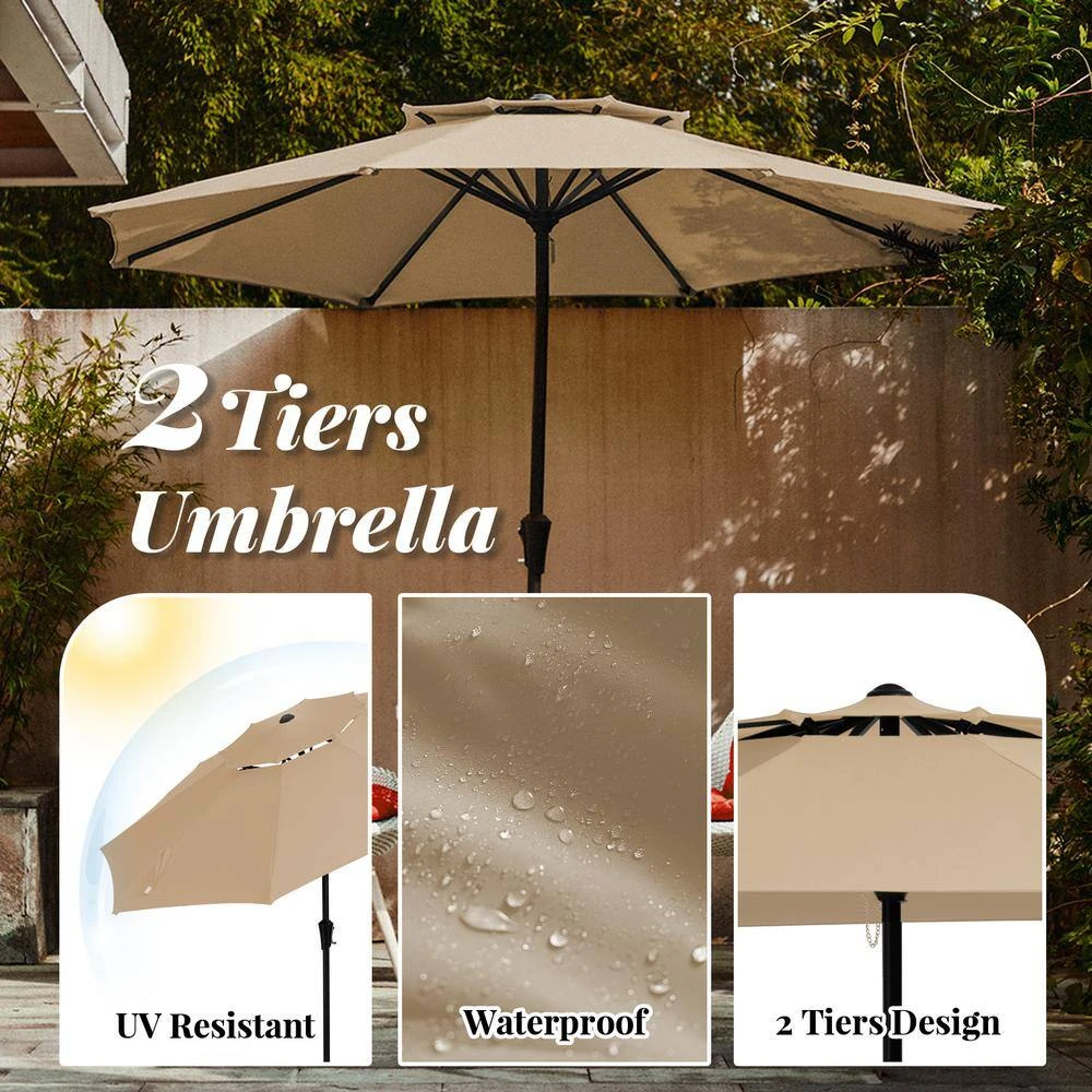 11 Ft. 2 -Tiers 8 Sturdy Ribs Outdoor Market Patio Umbrellas With Crank Lift In Beige 3 11 Ft. 2 -Tiers 8 Sturdy Ribs Outdoor Market Patio Umbrellas With Crank Lift In Beige - Image 3