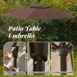 11 Ft. 2 -Tiers 8 Sturdy Ribs Outdoor Market Patio Umbrellas With Crank Lift In Brown -Jearey market umbrellas 11sc zzs bn 1d 1000